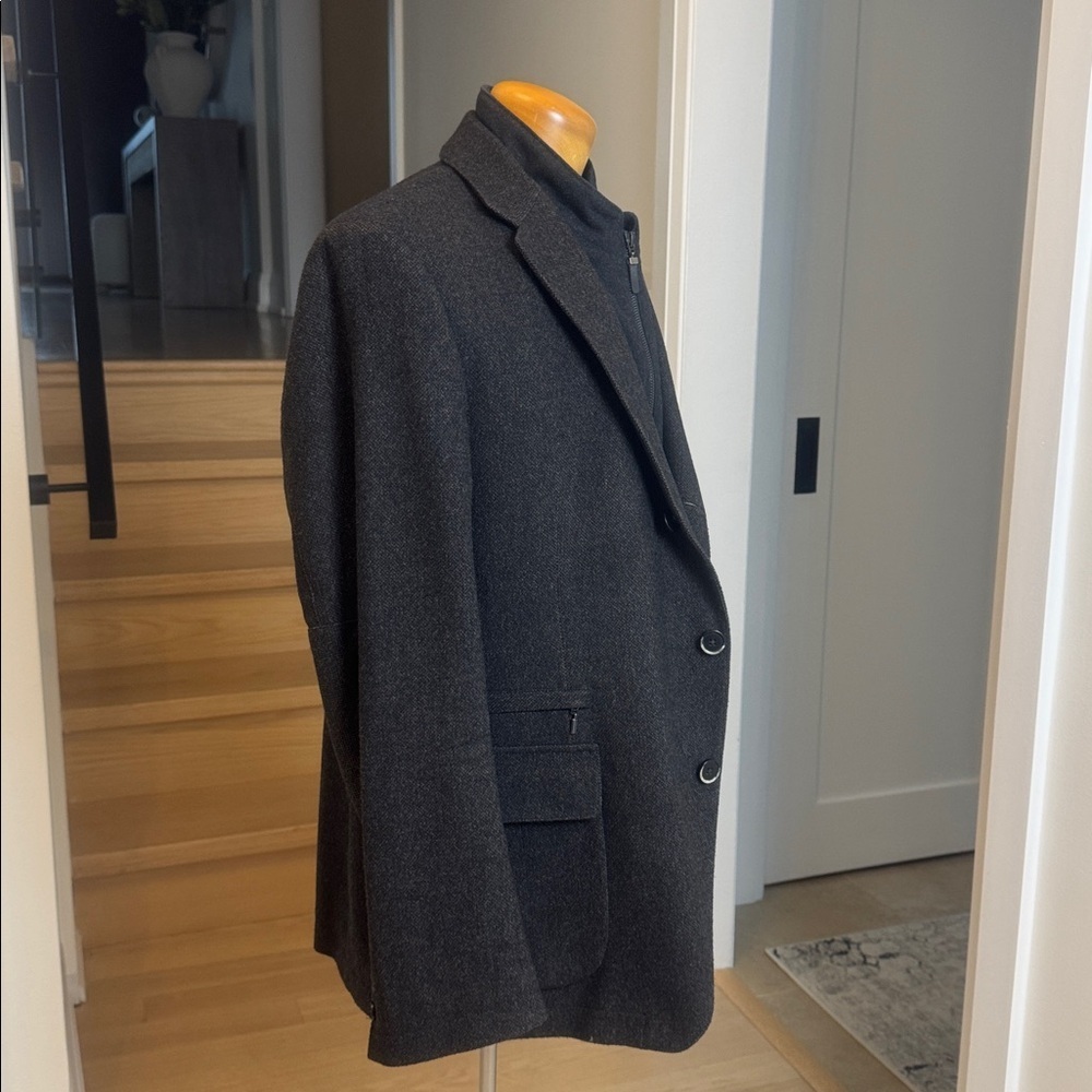 BUGATTI Dark Charcoal Wool Blend Blazer 42R Zip Insert Modern Tailored - Picture 5 of 13
